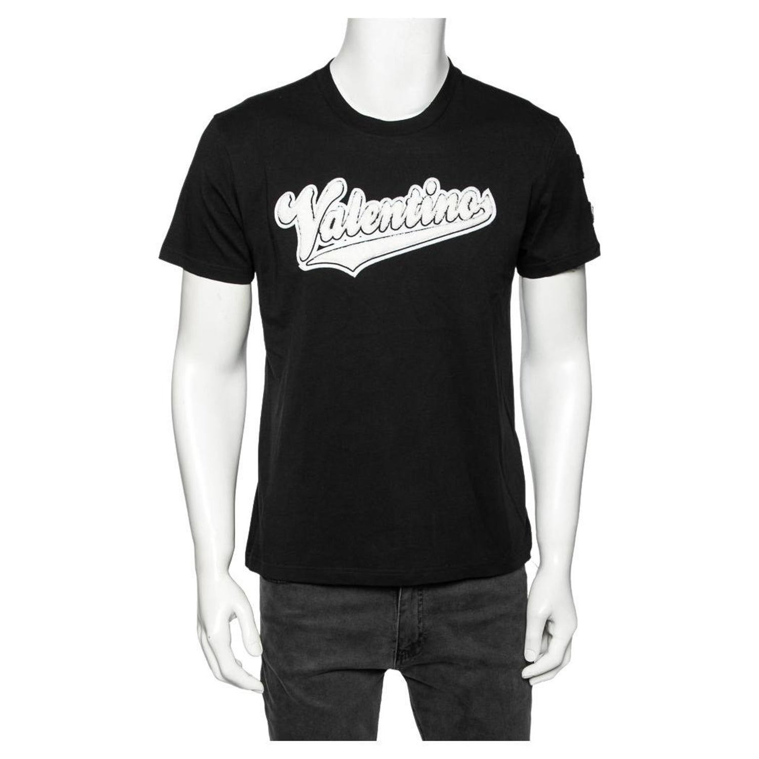 Valentino Black Cotton Baseball Logo Appliqued Short Sleeve T-Shirt S For  Sale at 1stDibs