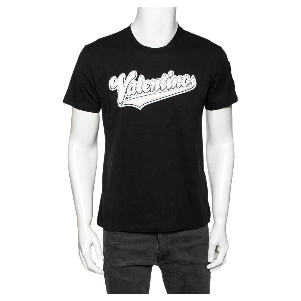 Valentino Black Cotton Baseball Logo Appliqued Short Sleeve T-Shirt S For Sale