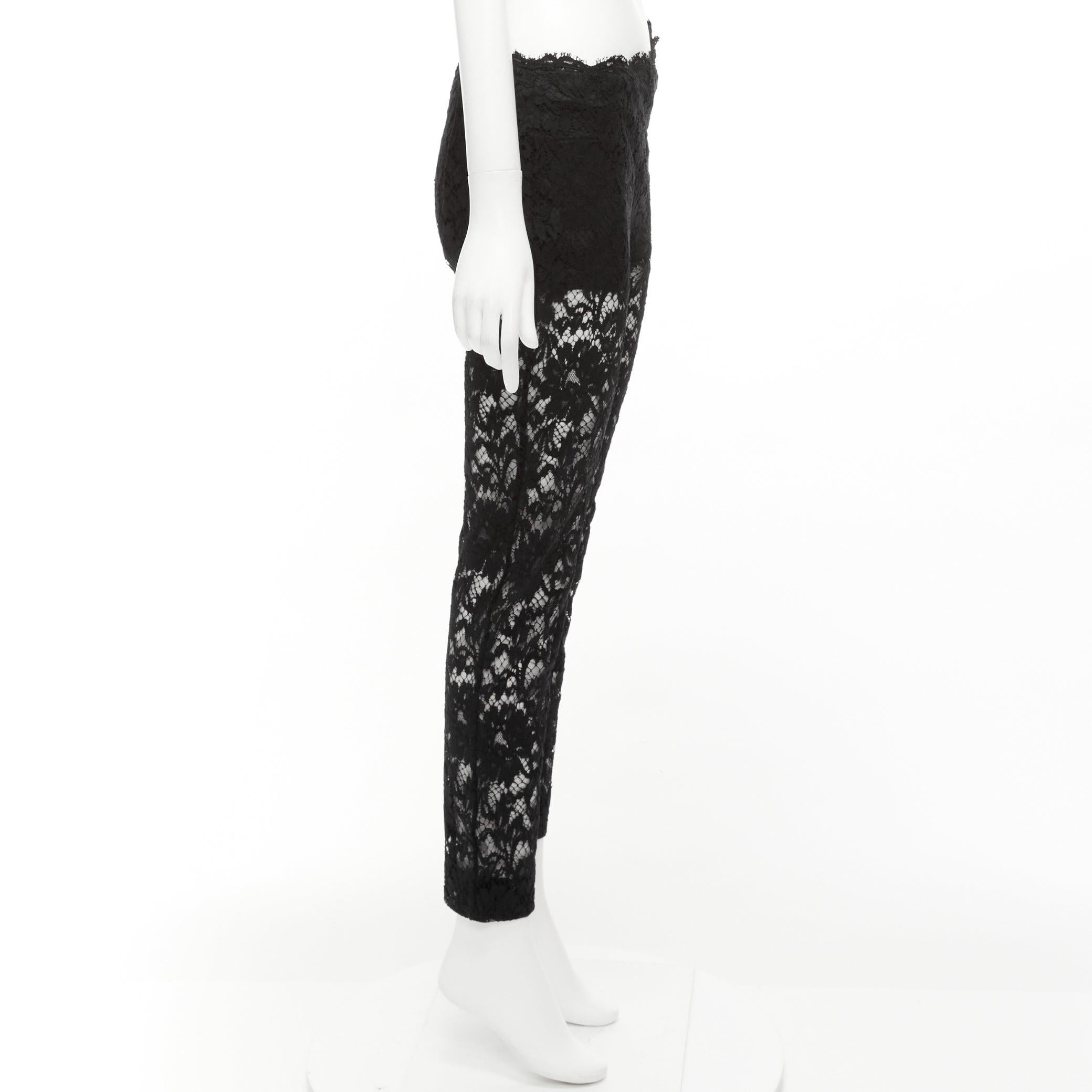 Women's VALENTINO black cotton blend floral lace overlay sheer cropped pants IT38 XS
