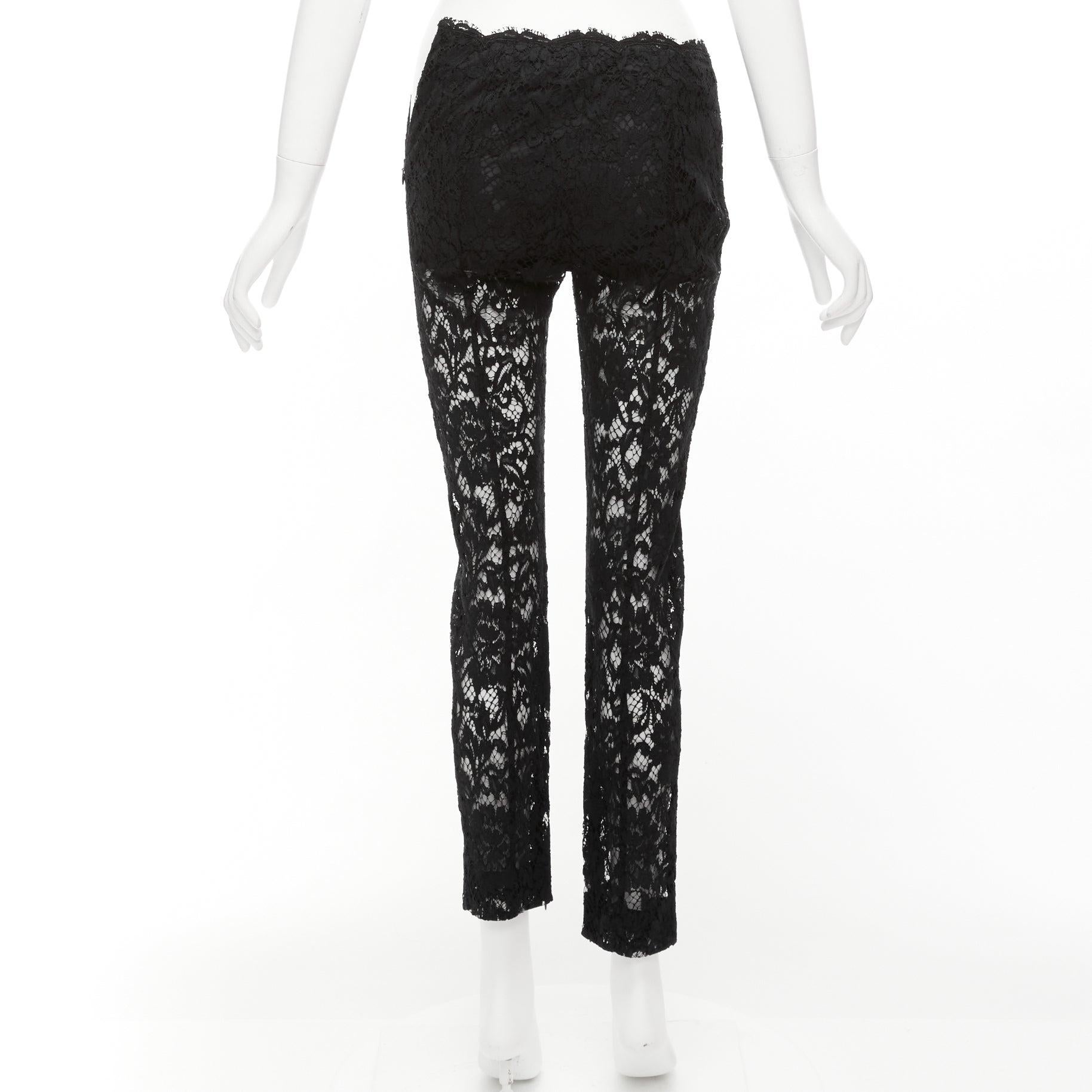 VALENTINO black cotton blend floral lace overlay sheer cropped pants IT38 XS For Sale 2