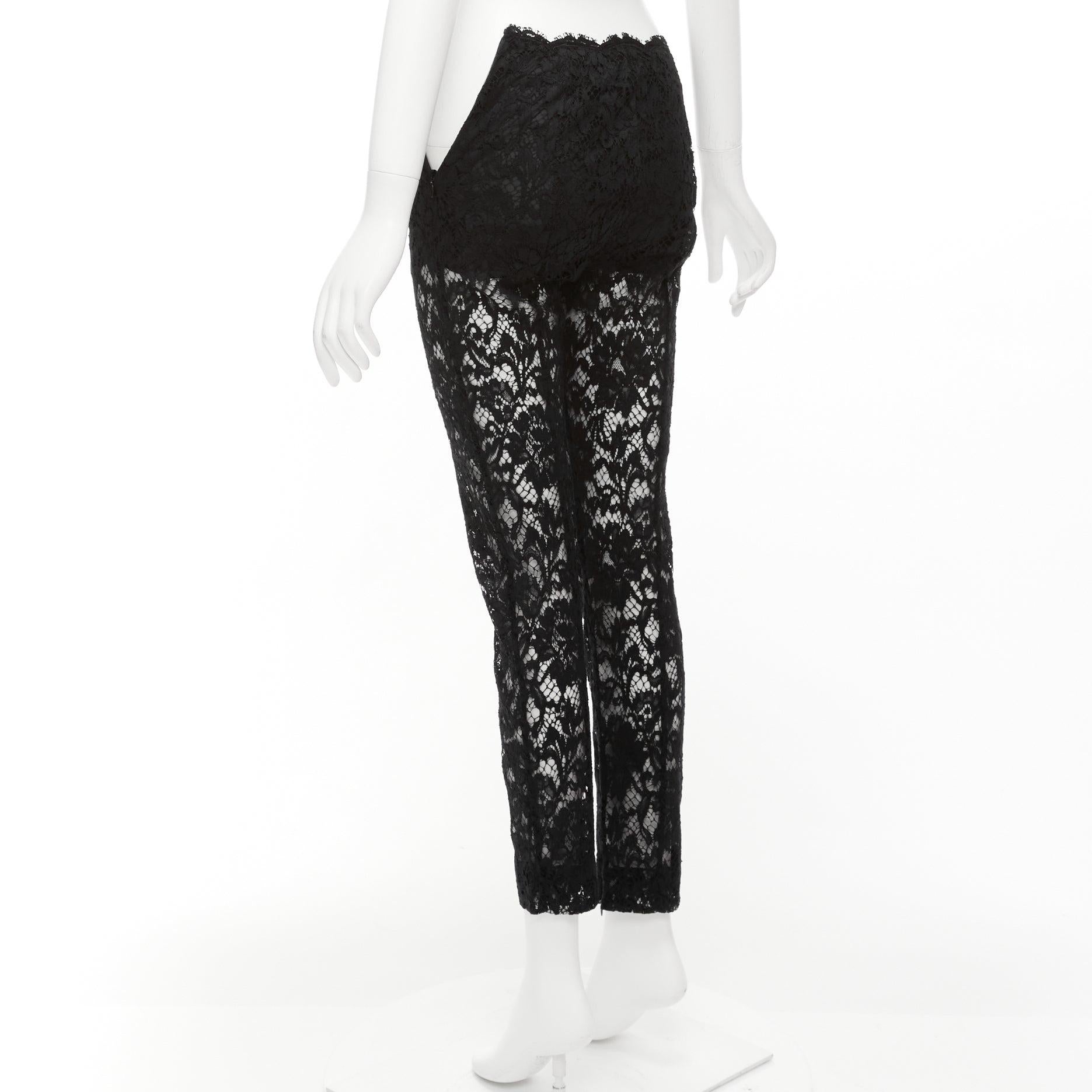 VALENTINO black cotton blend floral lace overlay sheer cropped pants IT38 XS For Sale 3