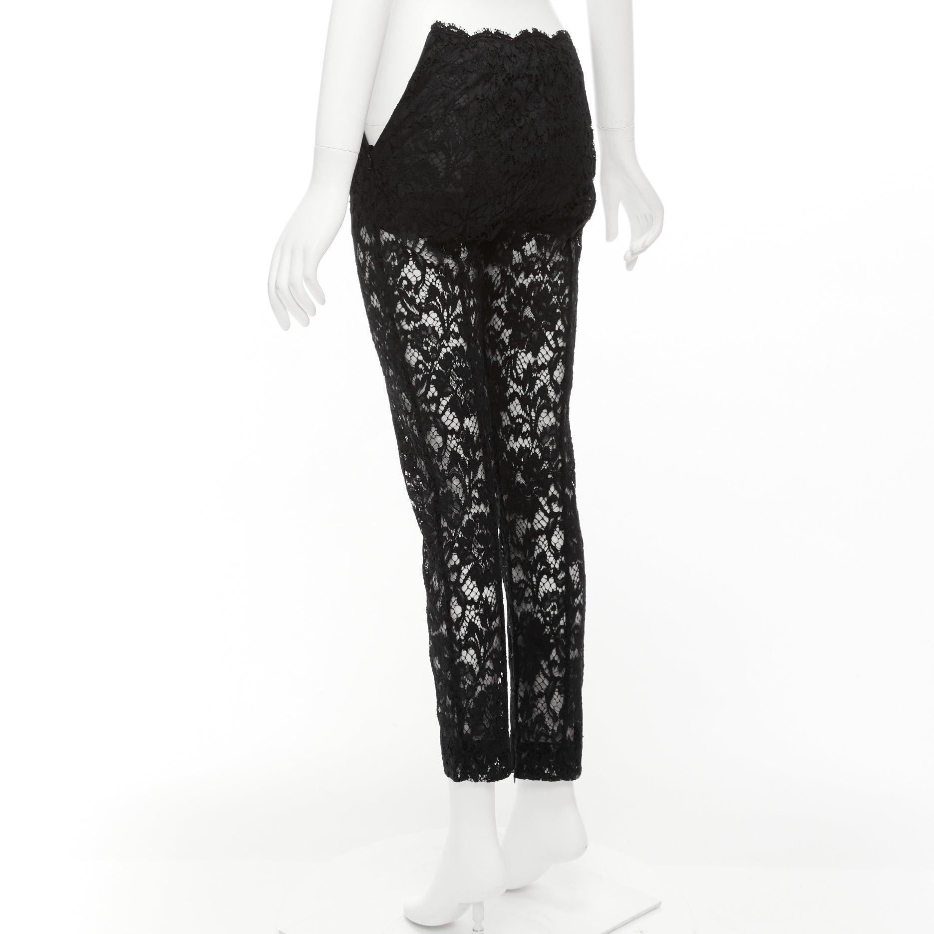 VALENTINO black cotton blend floral lace overlay sheer cropped pants IT38 XS 2
