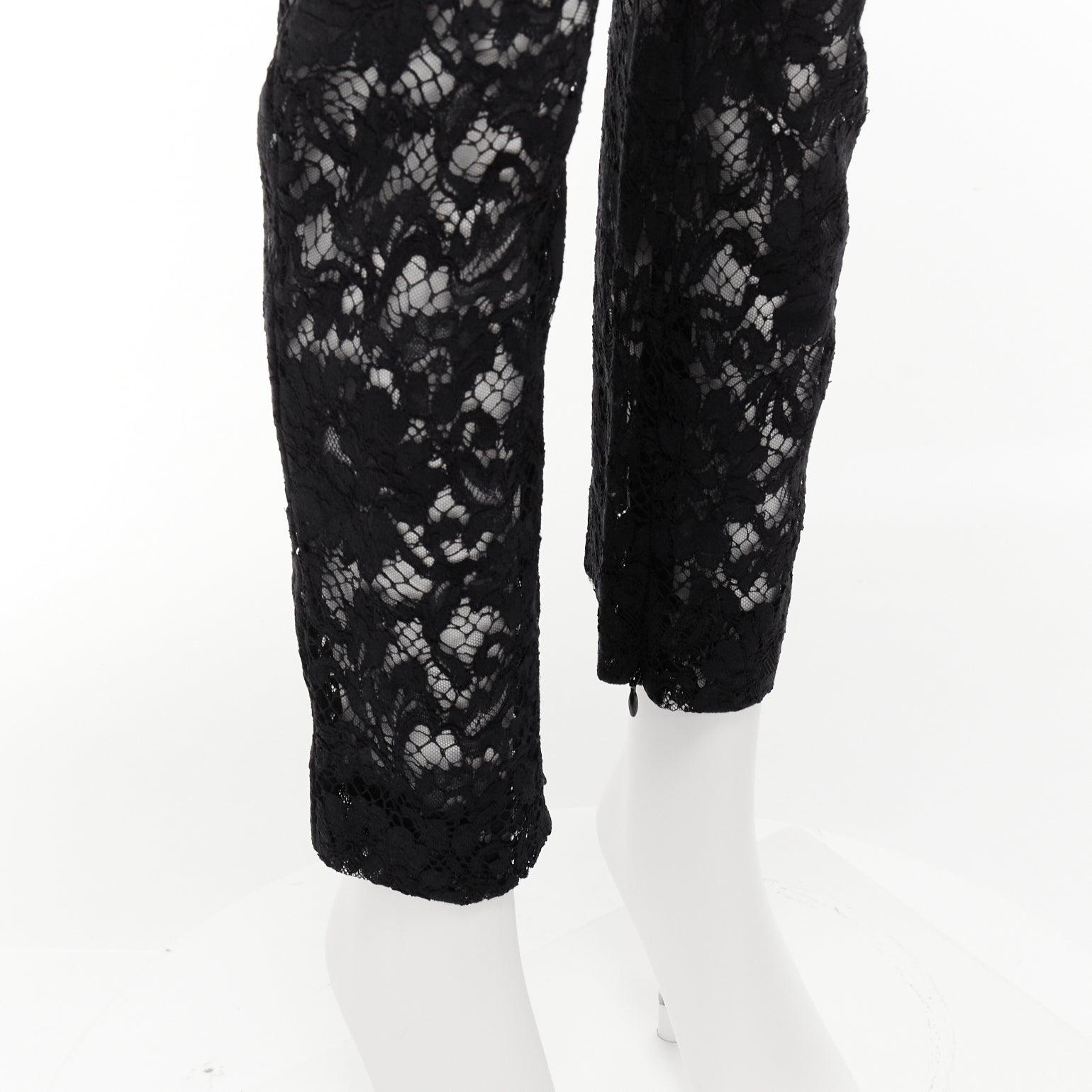 VALENTINO black cotton blend floral lace overlay sheer cropped pants IT38 XS For Sale 4