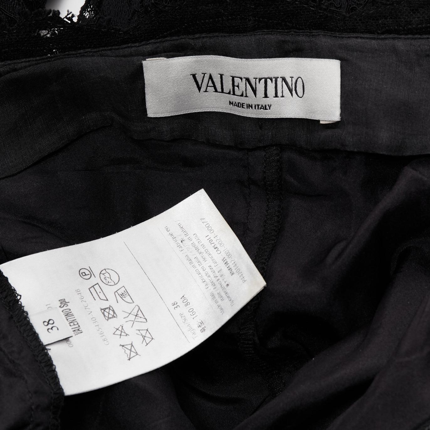 VALENTINO black cotton blend floral lace overlay sheer cropped pants IT38 XS For Sale 5