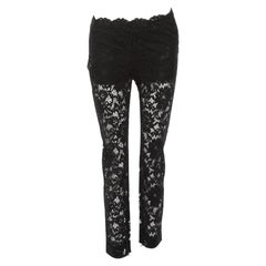 VALENTINO black cotton blend floral lace overlay sheer cropped pants IT38 XS