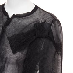 VALENTINO black cotton blend sheer knit oversized lace bow crop cardigan M