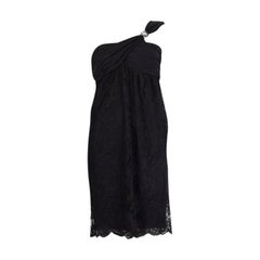 VALENTINO black cotton EMBELLISHED ONE SHOULDER LACE Dress 6