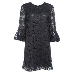 Valentino Black Cotton Lace Bell Sleeve Detail Shift Dress M