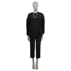 VALENTINO black cotton LASER CUT OVERSIZED Crewneck Sweater XS