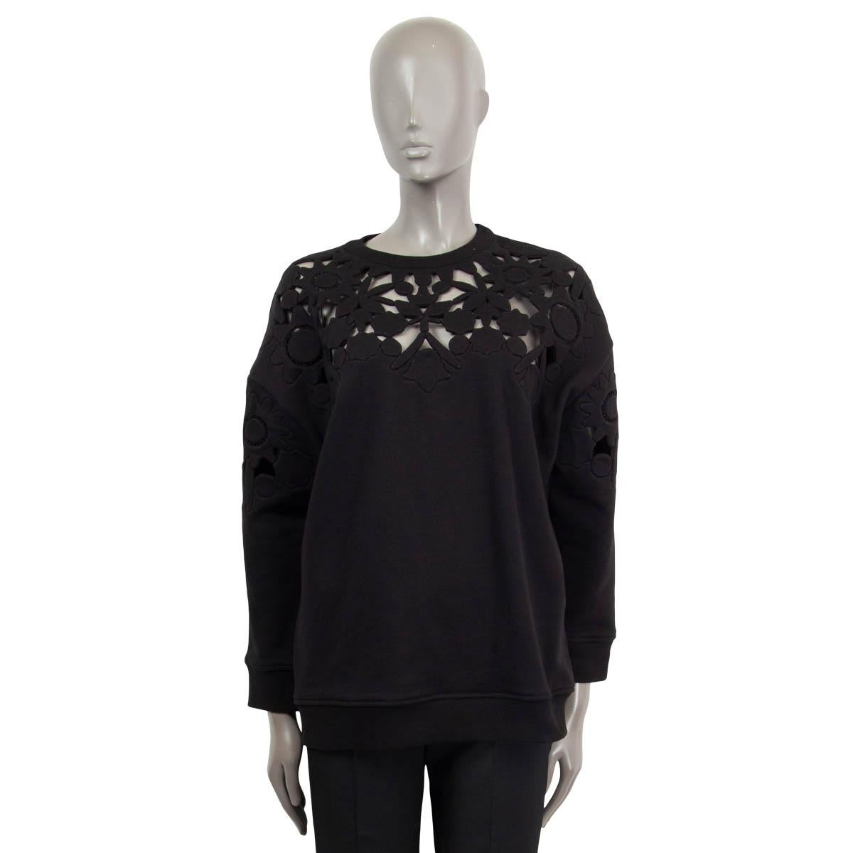Black VALENTINO black cotton LASER CUT OVERSIZED Crewneck Sweater XS For Sale