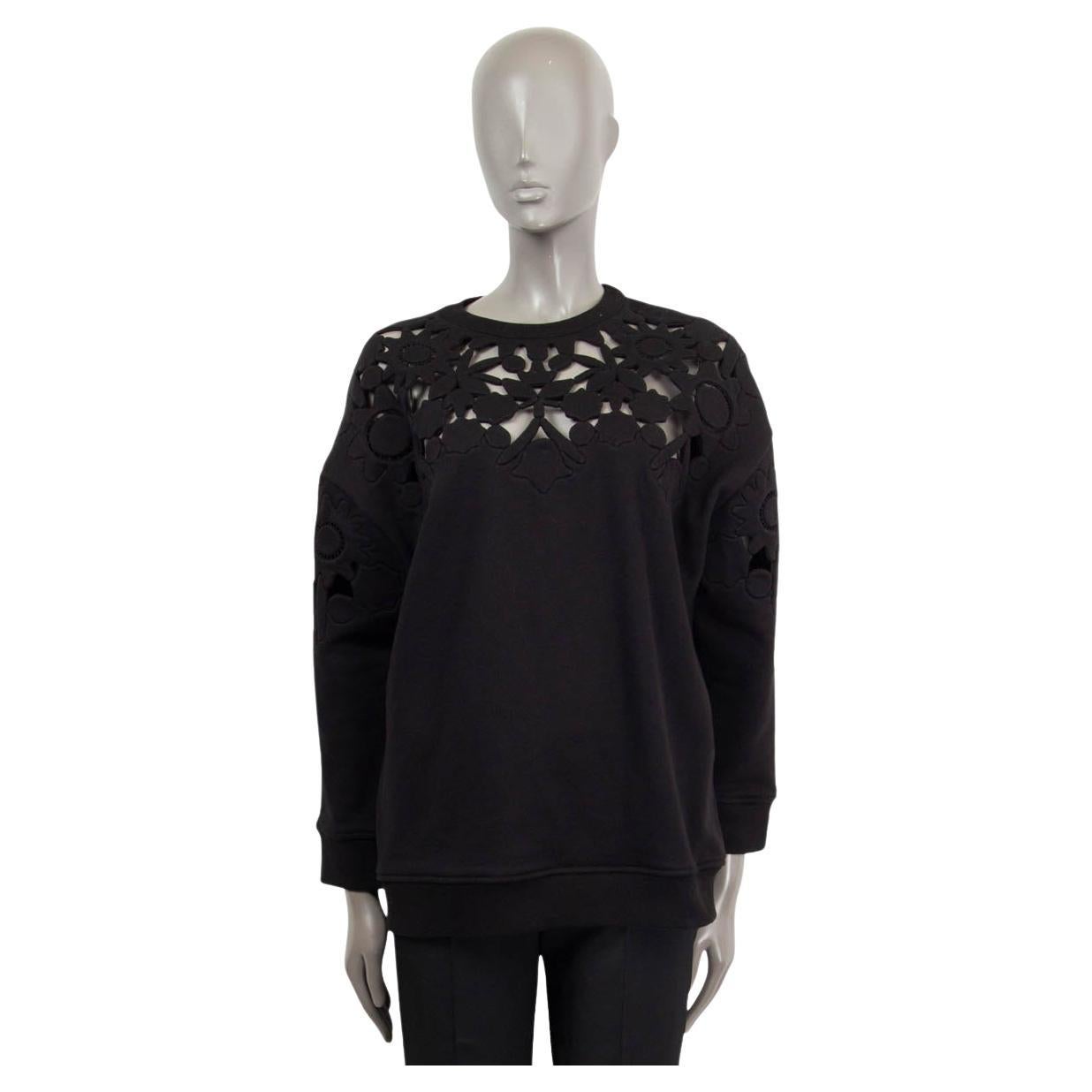 VALENTINO black cotton LASER CUT OVERSIZED Crewneck Sweater XS For Sale