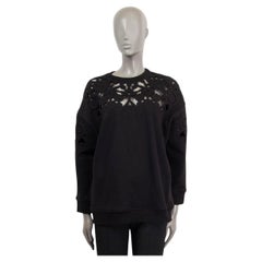 VALENTINO black cotton LASER CUT OVERSIZED Crewneck Sweater XS