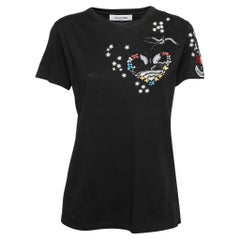 Valentino Black Cotton Sequin and Beaded Embellished Crew Neck T-Shirt L