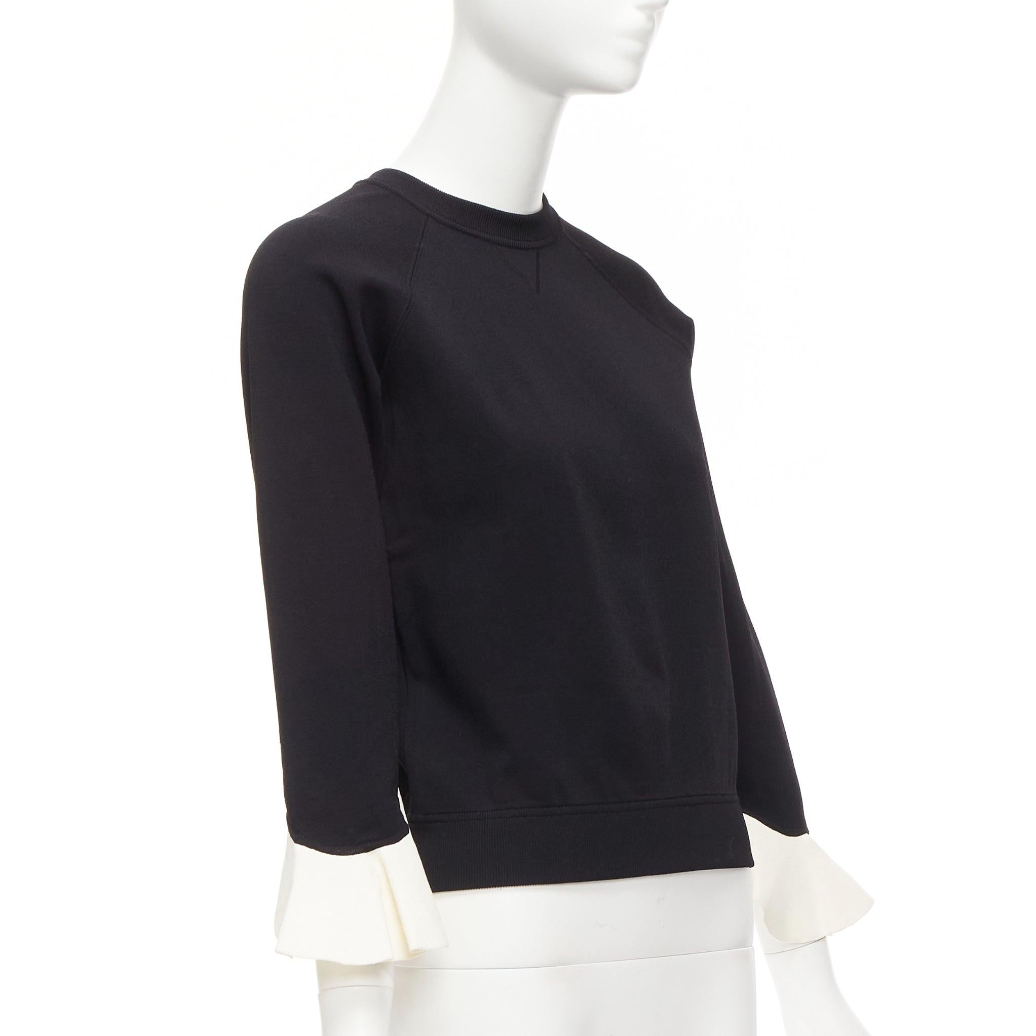 Black VALENTINO black cream flare ruffles cuffs crew neck sweater top S For Sale
