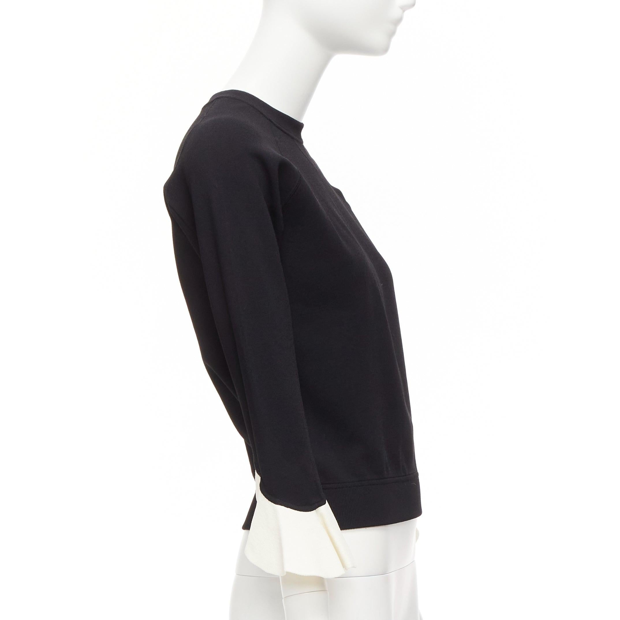Women's VALENTINO black cream flare ruffles cuffs crew neck sweater top S For Sale
