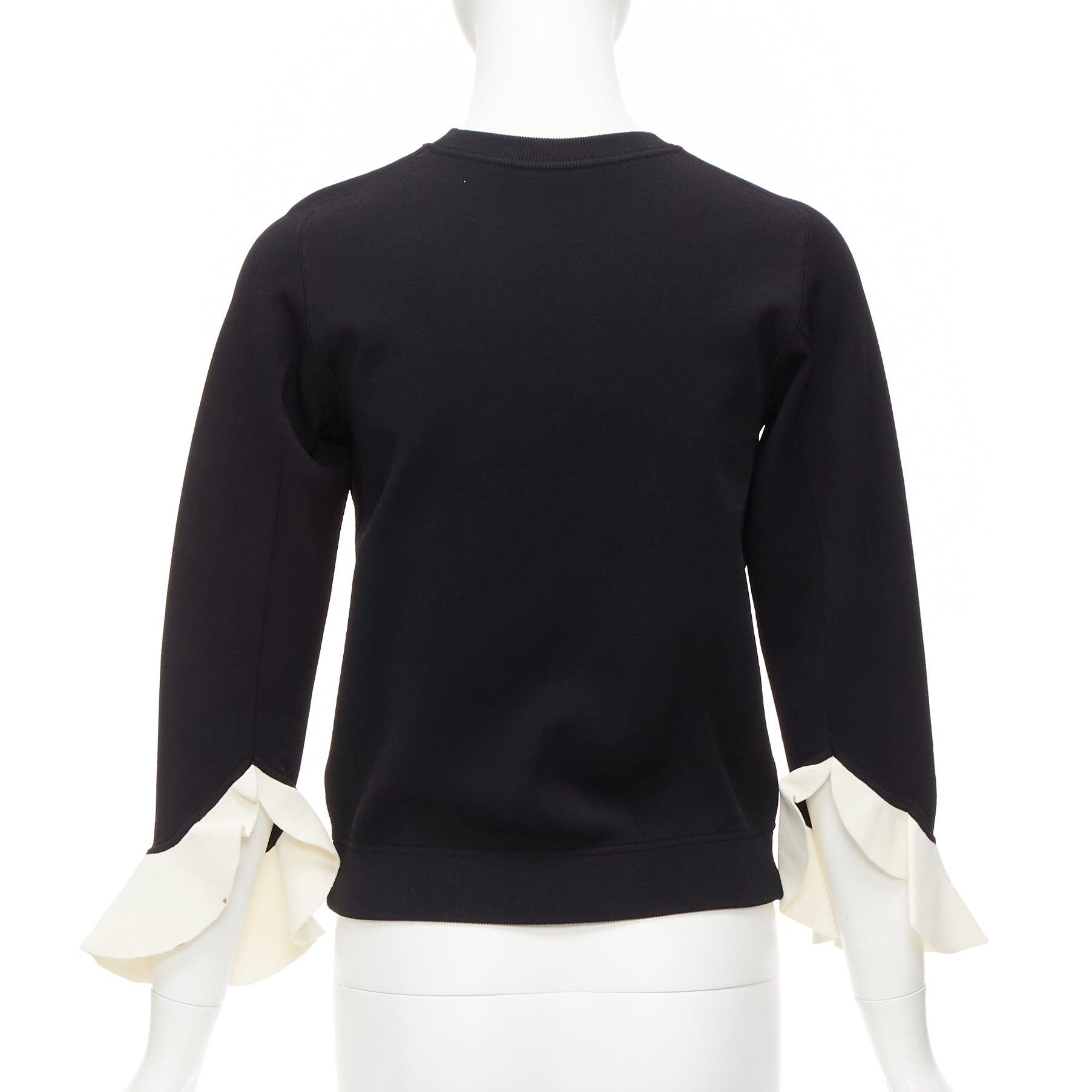 VALENTINO black cream flare ruffles cuffs crew neck sweater top S For Sale 1