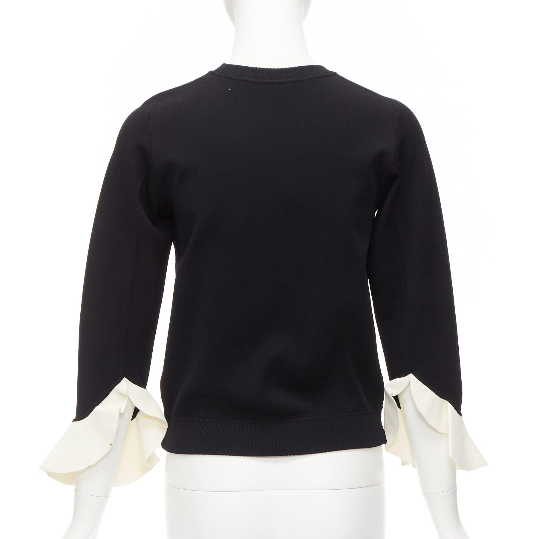 VALENTINO black cream flare ruffles cuffs crew neck sweater top S For Sale 2