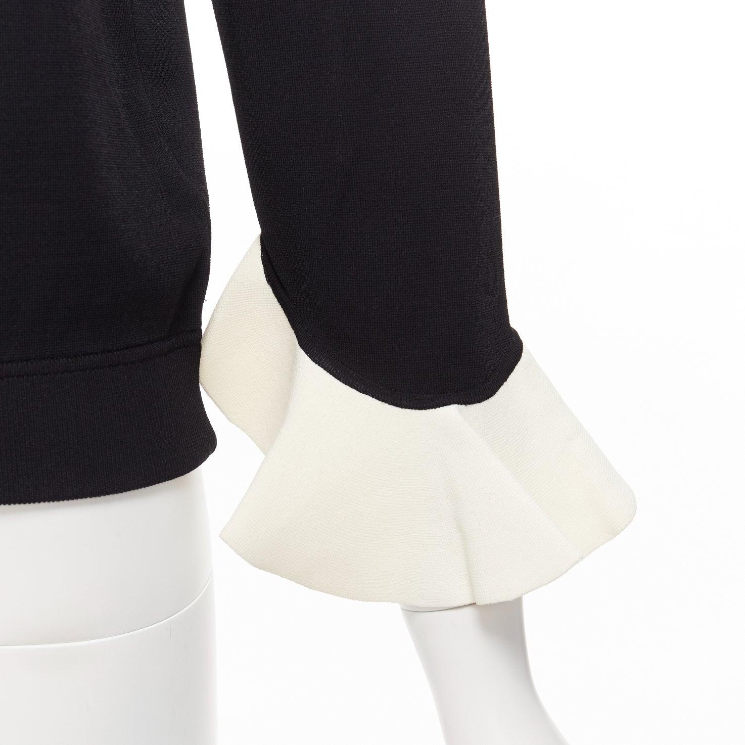 VALENTINO black cream flare ruffles cuffs crew neck sweater top S For Sale 4