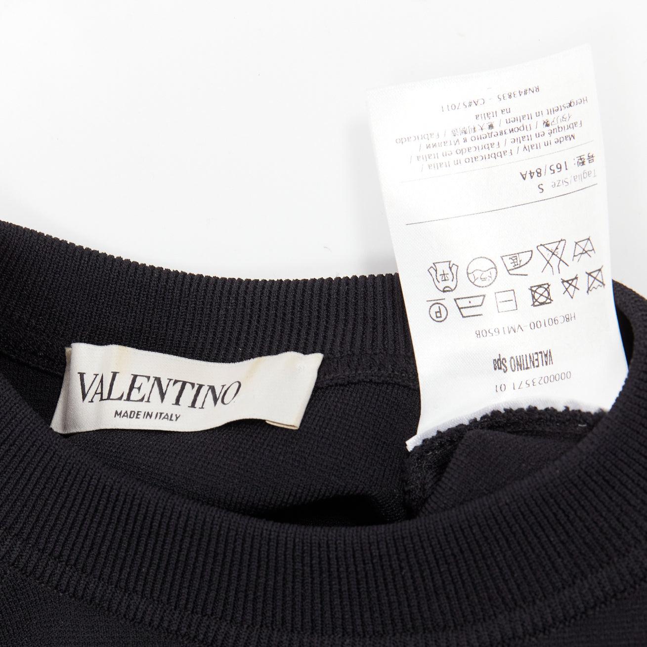 VALENTINO black cream flare ruffles cuffs crew neck sweater top S For Sale 5