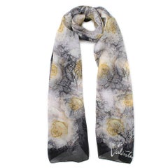 Valentino Black & Cream Floral Lace Print Scarf