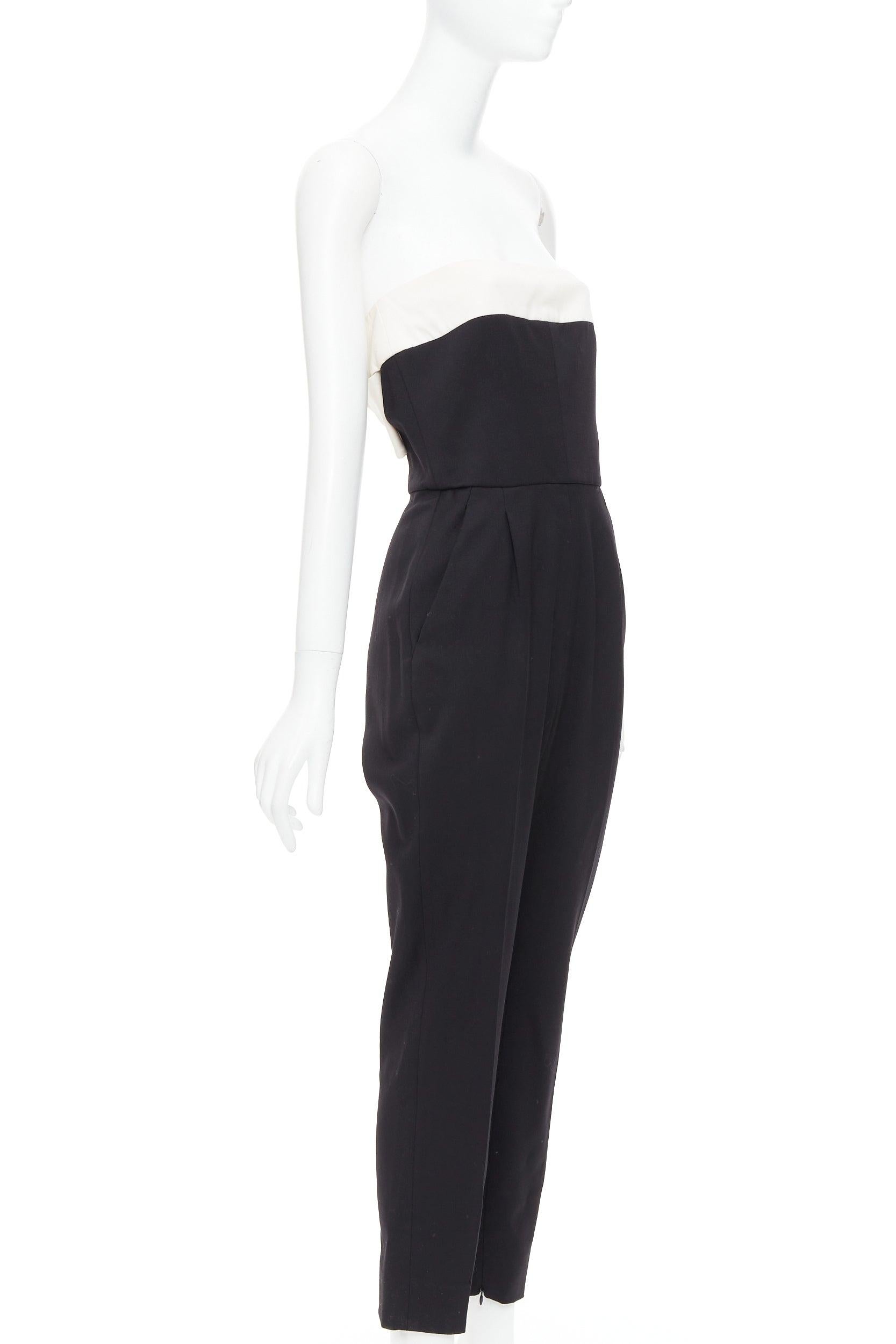 Noir Valentino - Combinaison à bretelles en laine mélangée crème noire avec nœud IT40 S en vente