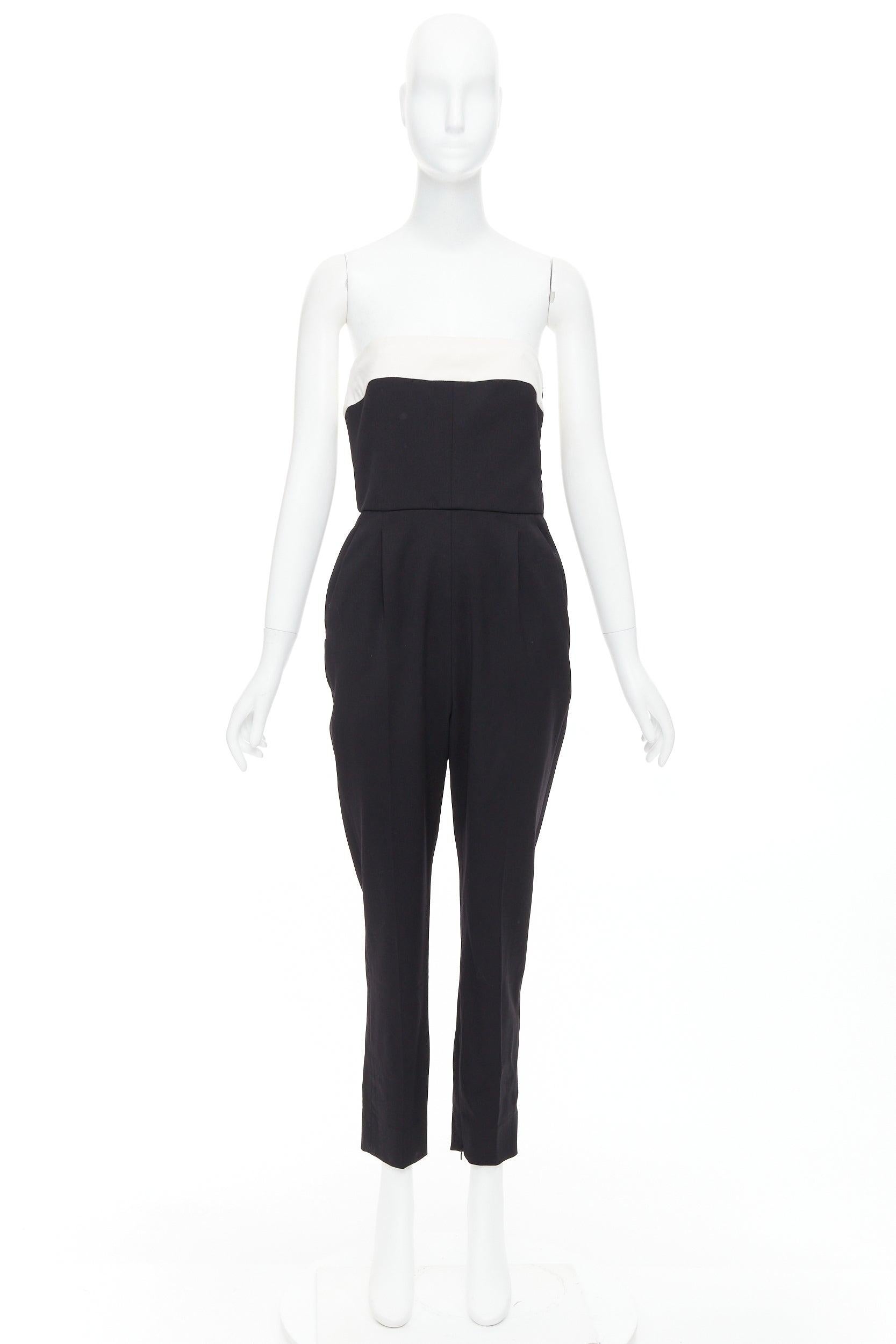 Valentino - Combinaison à bretelles en laine mélangée crème noire avec nœud IT40 S en vente 4