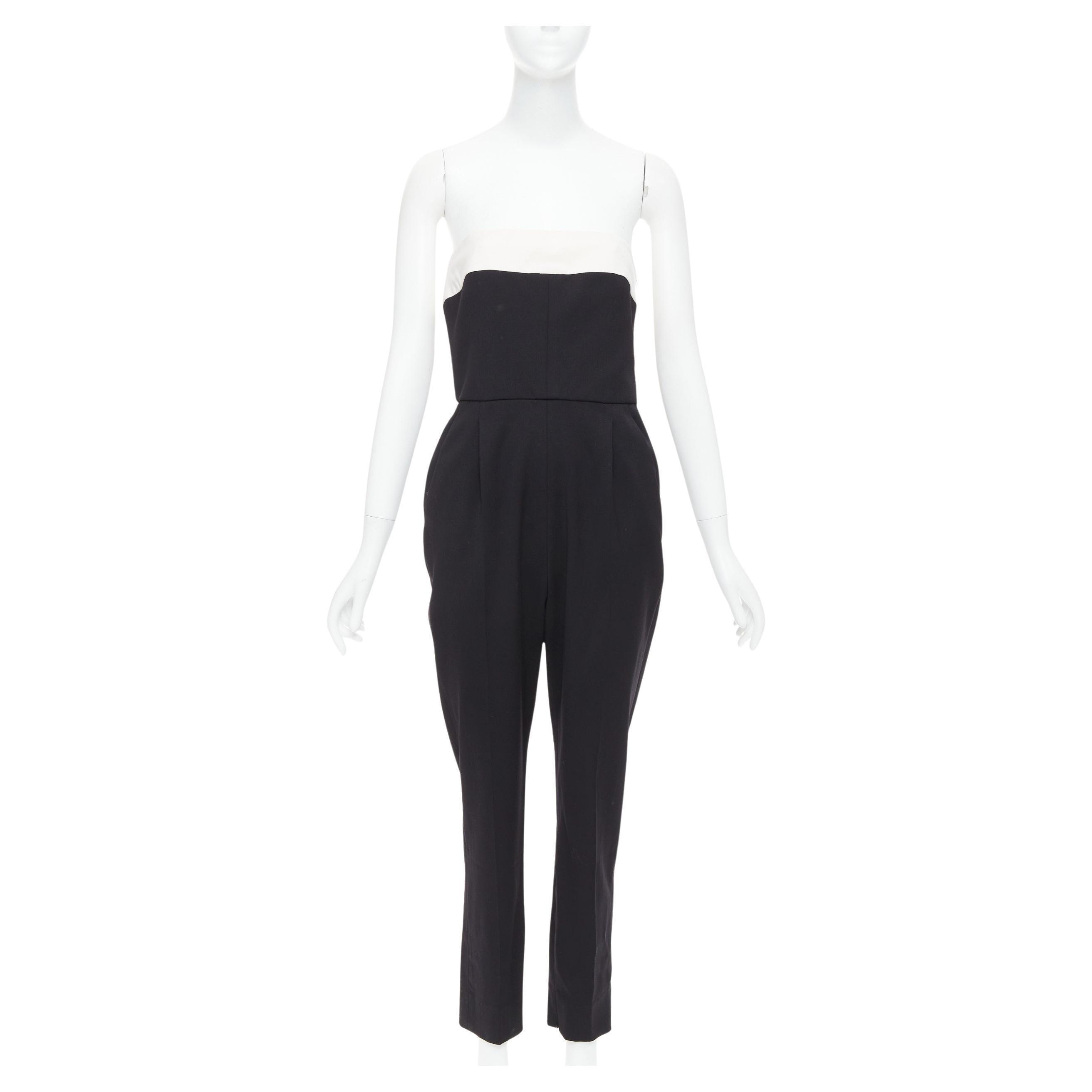 Valentino - Combinaison à bretelles en laine mélangée crème noire avec nœud IT40 S en vente