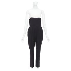 VALENTINO Schwarzer trägerloser Jumpsuit aus cremefarbener Wollmischung mit schwarzer Schleife IT40 S