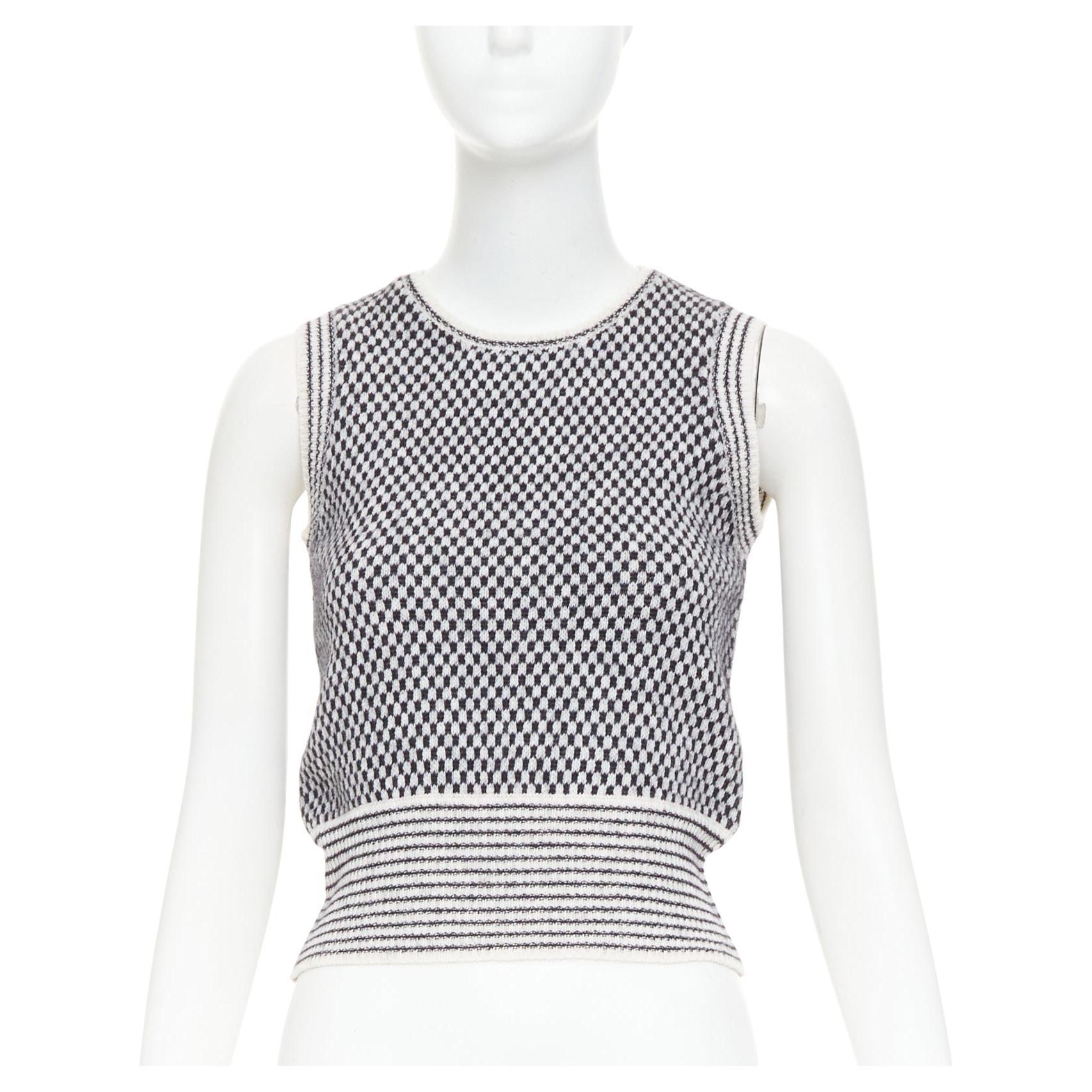 VALENTINO black cream wool mohair blend checkered striped knitted vest S