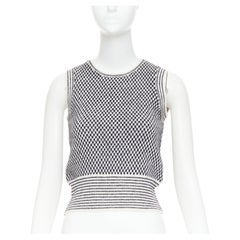 Valentino gilet in maglia a righe a scacchi in misto lana e mohair nero panna S