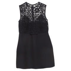 Used Valentino Black Crepe and Lace Bow Detail Couture Dress XL
