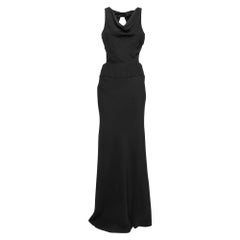 Valentino Black Crepe Cut-Out Back Bow Detail Maxi Dress M