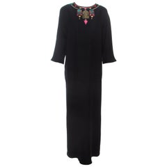 Valentino Black Crepe Embroidered Detail Maxi Dress L