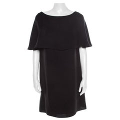 Valentino Black Crepe Silk Cape Overlay Shift Dress M
