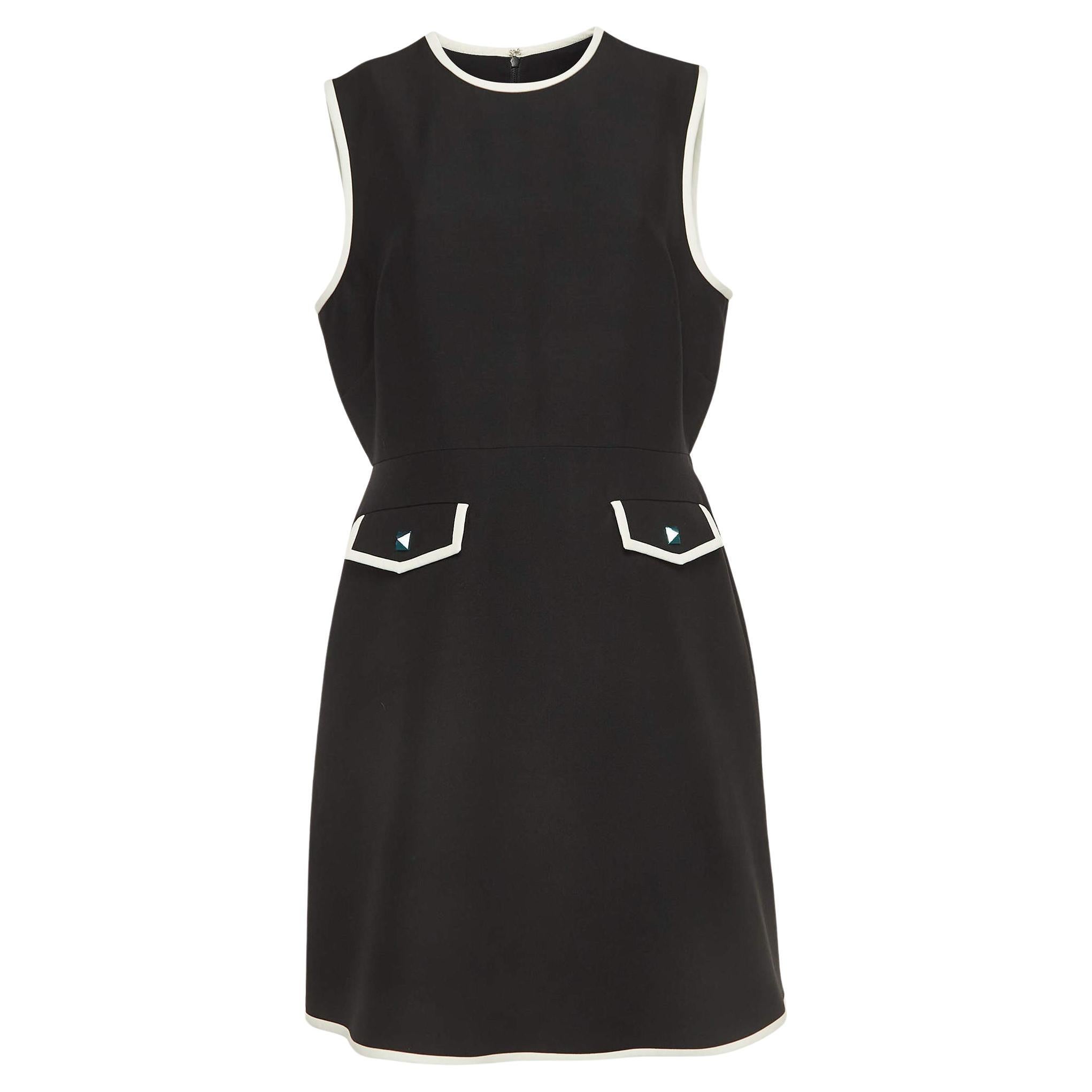 Valentino Black Crepe Stud Button Detail Couture Dress XL For Sale