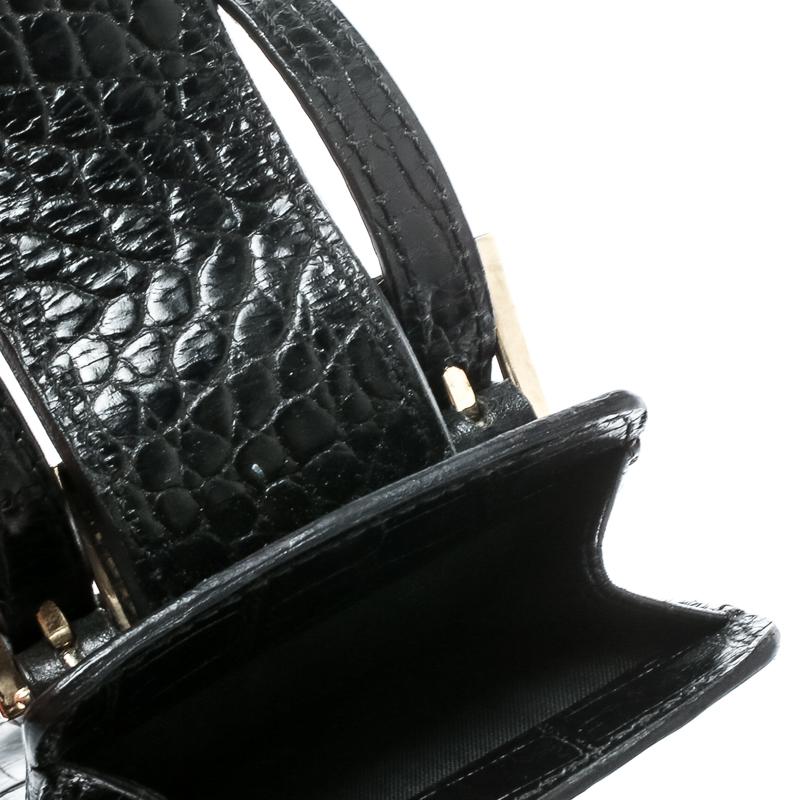 Valentino Black Croc Embossed Leather Crystal Studded Cigarette Case In Good Condition In Dubai, Al Qouz 2