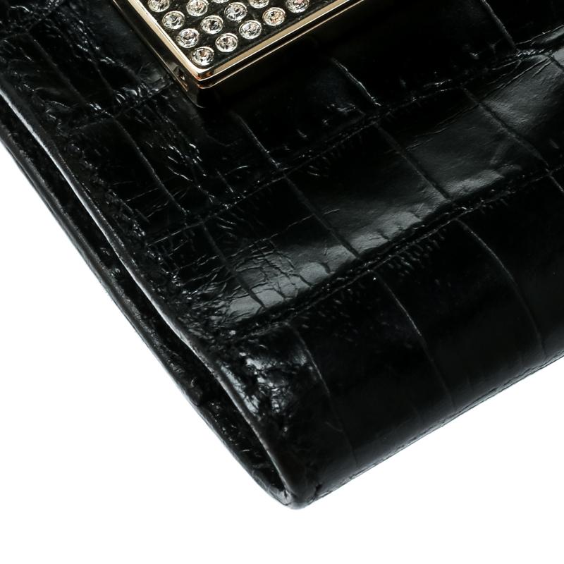 Valentino Black Croc Embossed Leather Crystal Studded Cigarette Case 1