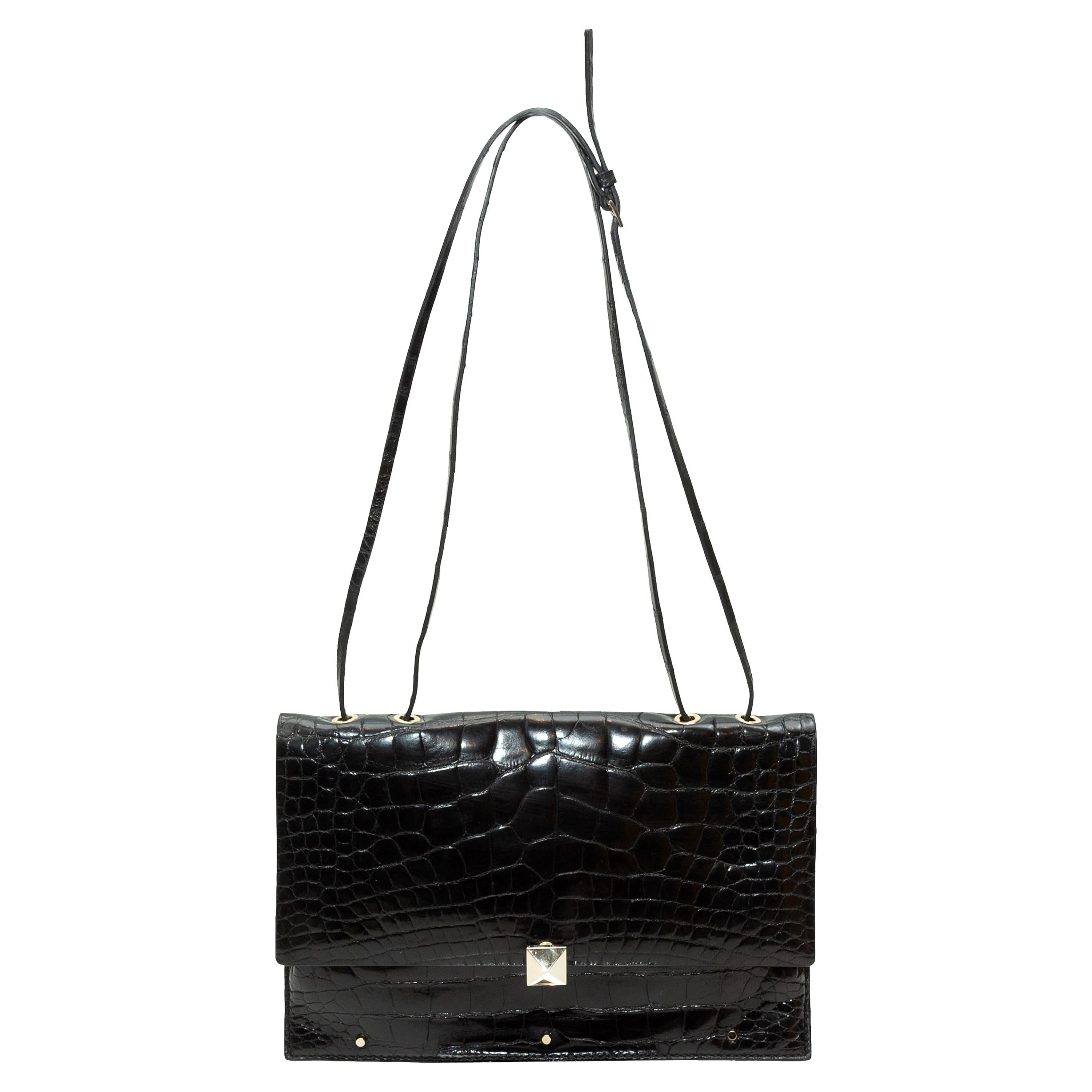 Valentino Black Crocodile Rockstud Shoulder Bag