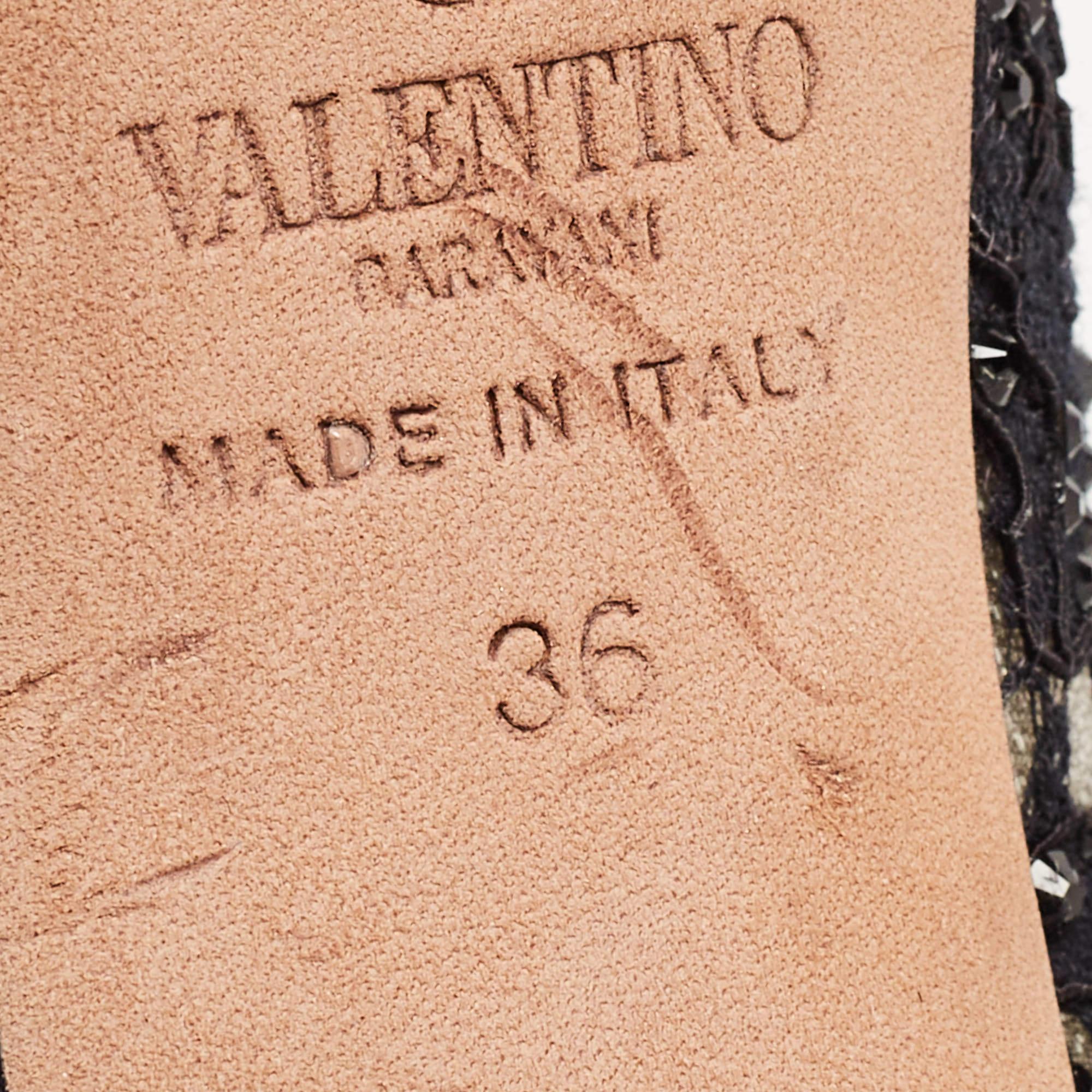 Valentino Black Crystal Embellished Lace Peep Toe Pumps Size 36 3