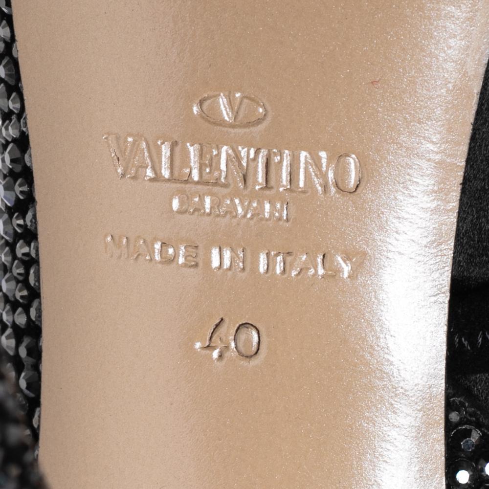 Valentino Black Crystal Embellished Satin Slingback Sandals Size 40 2