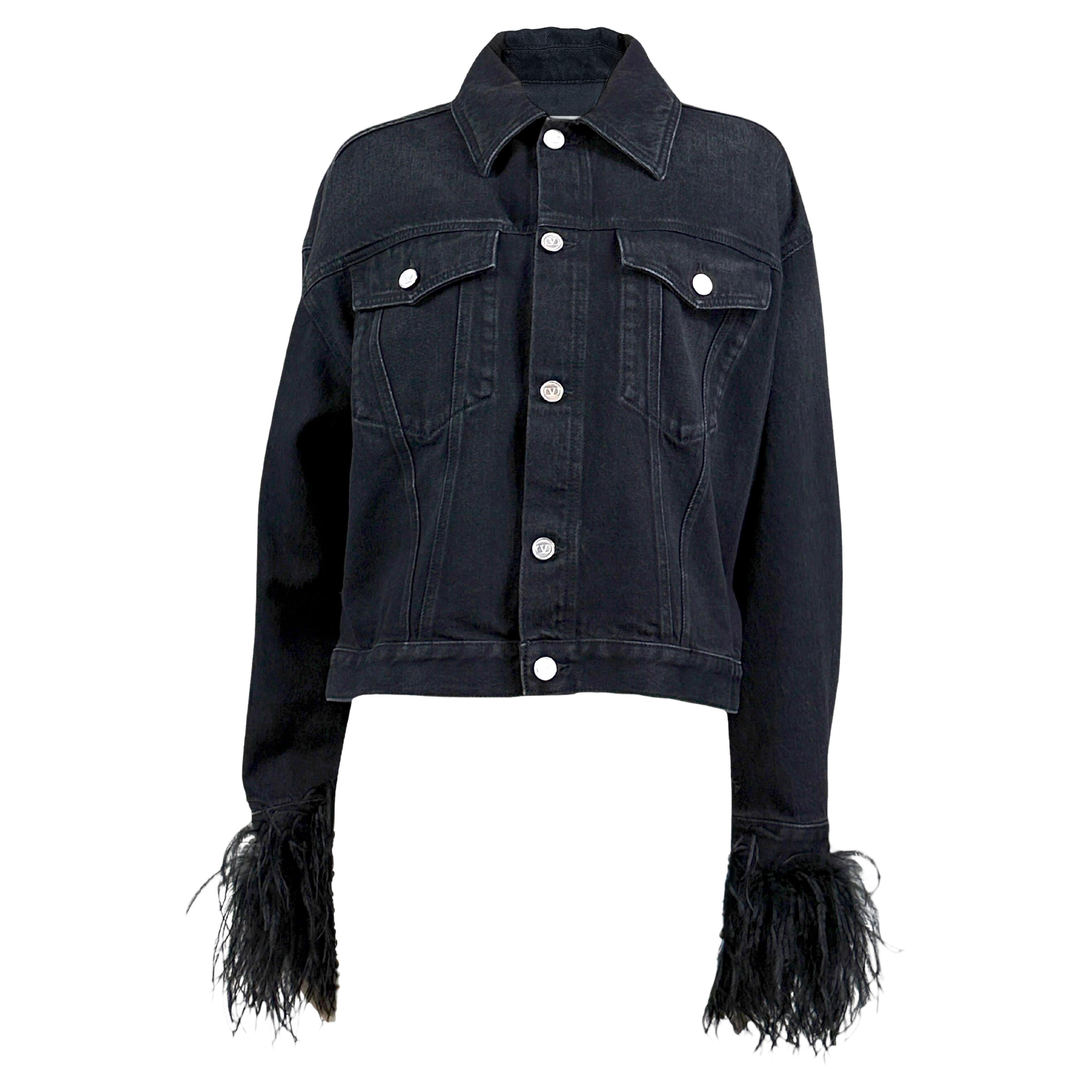 Valentino Black denim jacket feathers