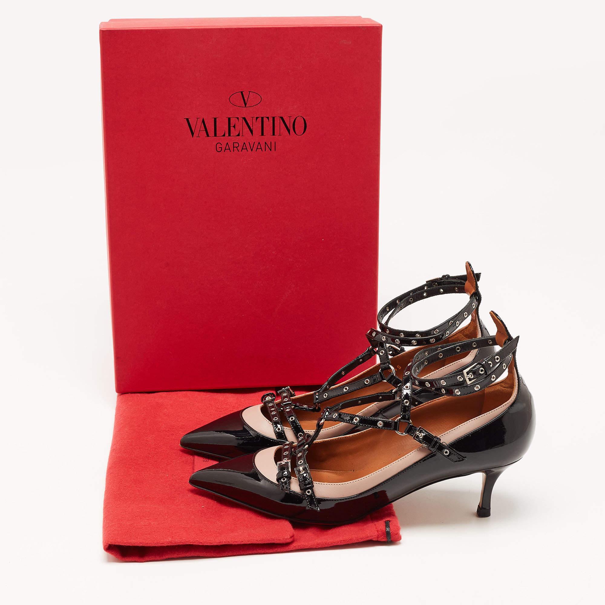 Valentino Black/Dusty Pink Patent and Leather Love Latch Pumps Size 37.5 For Sale 3