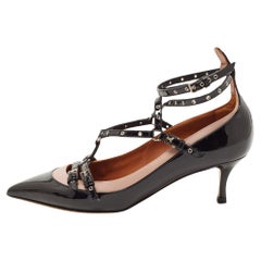 Valentino - Escarpins Love Latch en cuir et vernis noir/rose poussiéreux - Taille 37,5