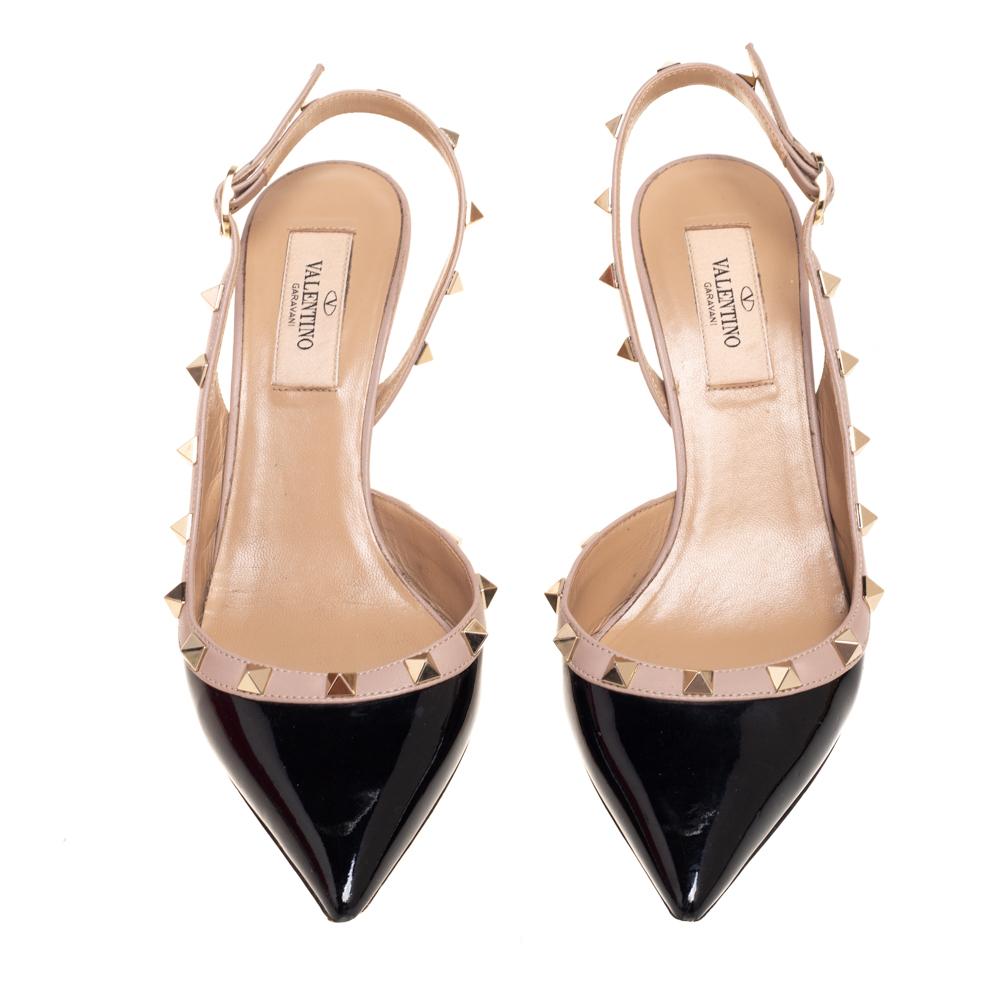 Beige Valentino Black/Dusty Pink Patent and Leather Rockstud D'orsay Pumps Size 37