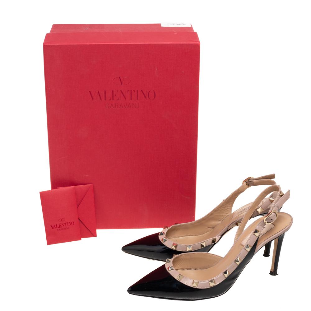 Valentino Black/Dusty Pink Patent and Leather Rockstud D'orsay Pumps Size 37 3