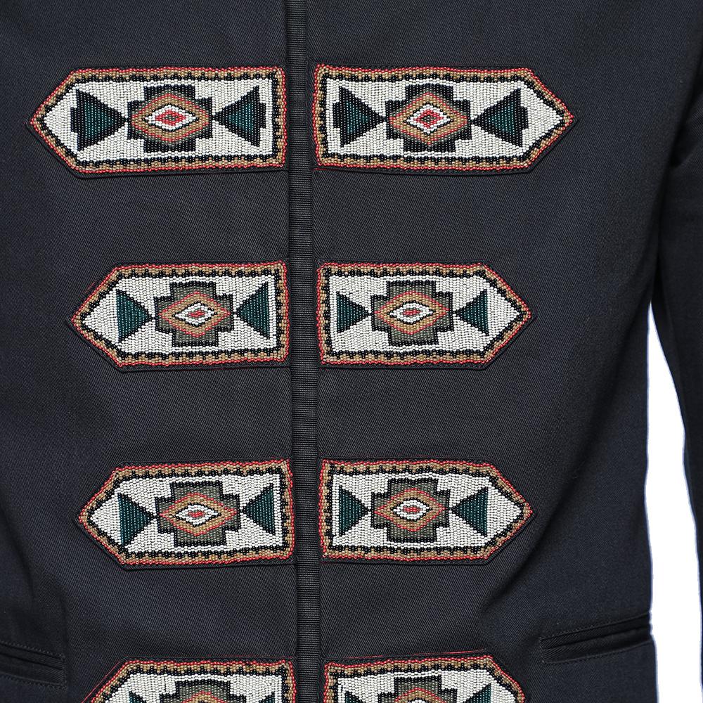 Valentino Black Embellished Cotton Military Jacket L In Good Condition In Dubai, Al Qouz 2