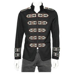 Valentino Black Embellished Cotton Military Jacket L