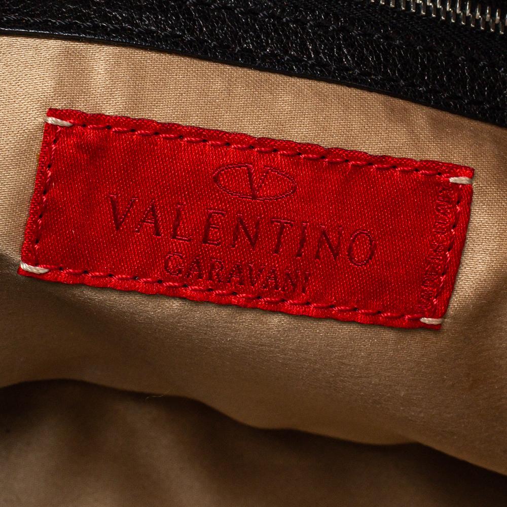 Valentino Black Embellished Crochet Fabric VRing Flap Hobo 2