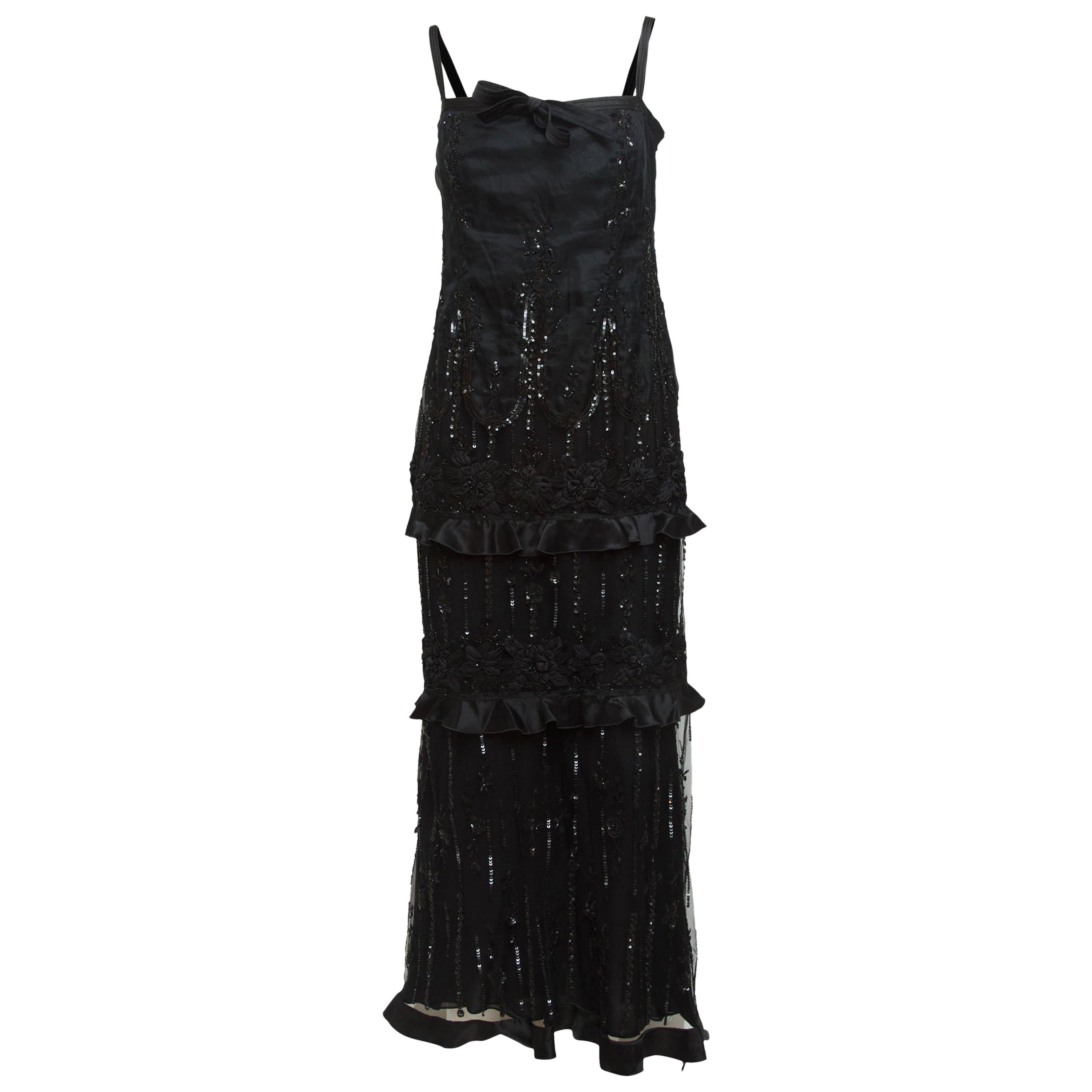 Valentino Black Embellished Silk Evening Gown