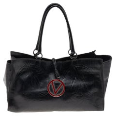 Valentino Black Embossed Leather VLogo Escape Tote